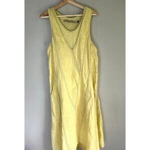 Cynthia Ashby Cotton Dress Size S Sleeveless Pockets‎ Butter Yellow Lagenlook
